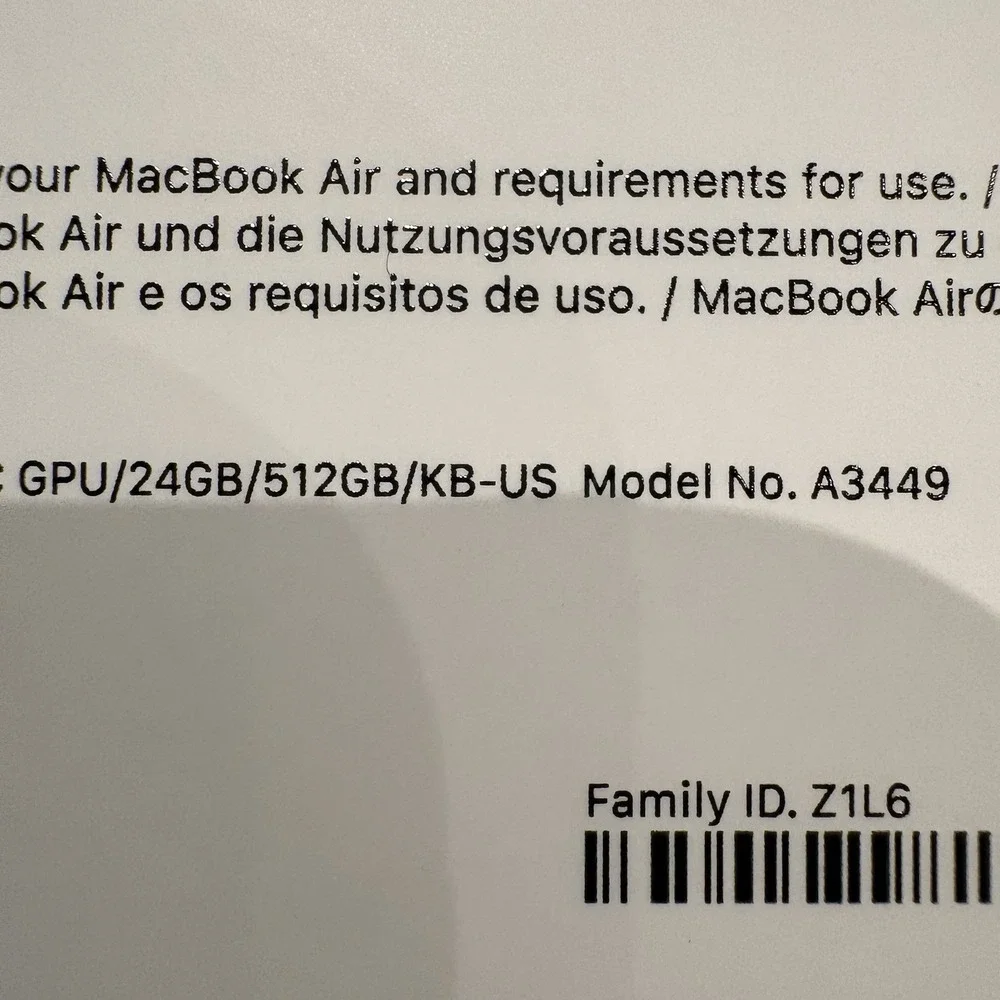 Empty Box For Apple MacBook Air 13 inch Model A3449 CPU/10C GPU/24GB/512GB/KB-US